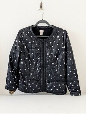 Chico's Zenergy Black And White Polka Dot Quilted Packable Jacket, Medium/8-10